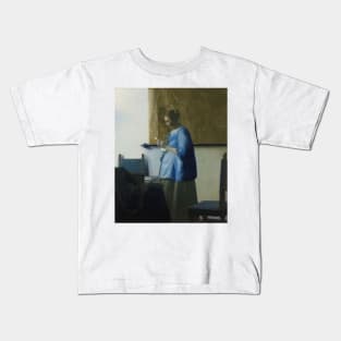 Woman in Blue Reading a Letter - Johannes Vermeer Kids T-Shirt